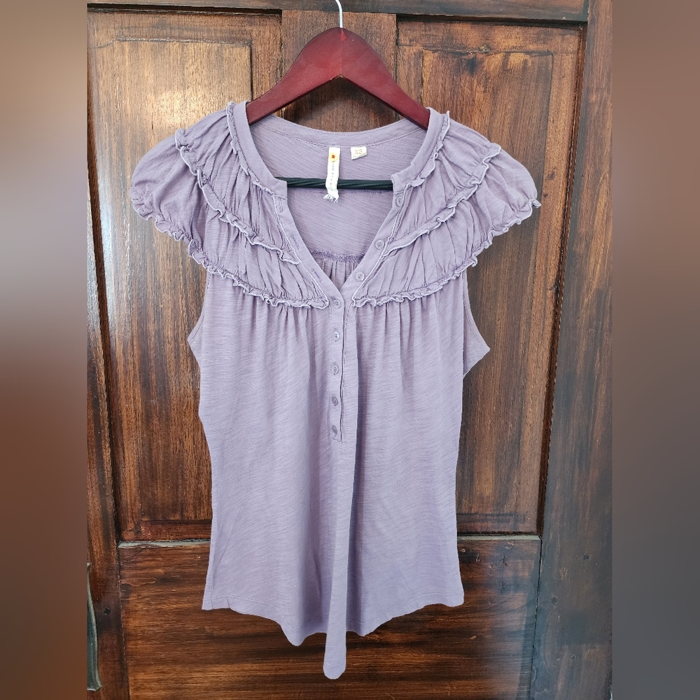 Anthropologie Little Yellow Button Top XS